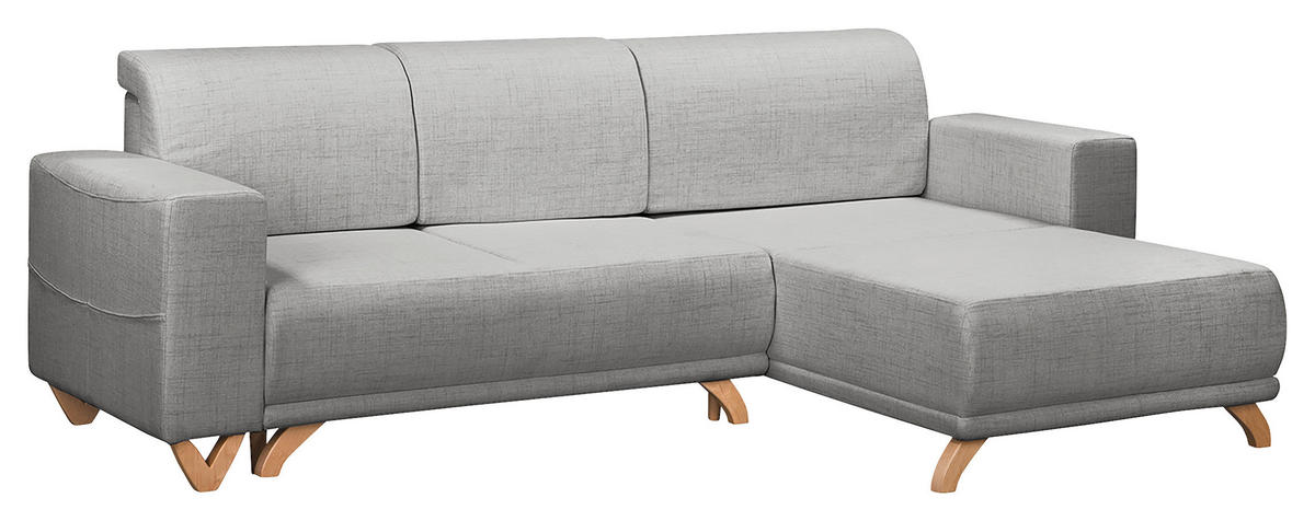 ECKSOFA Bella in Textilgeflecht Grau  257/174 cm  - Wengefarben/Grau, Design, Holz/Textil (257/174cm) - Livetastic