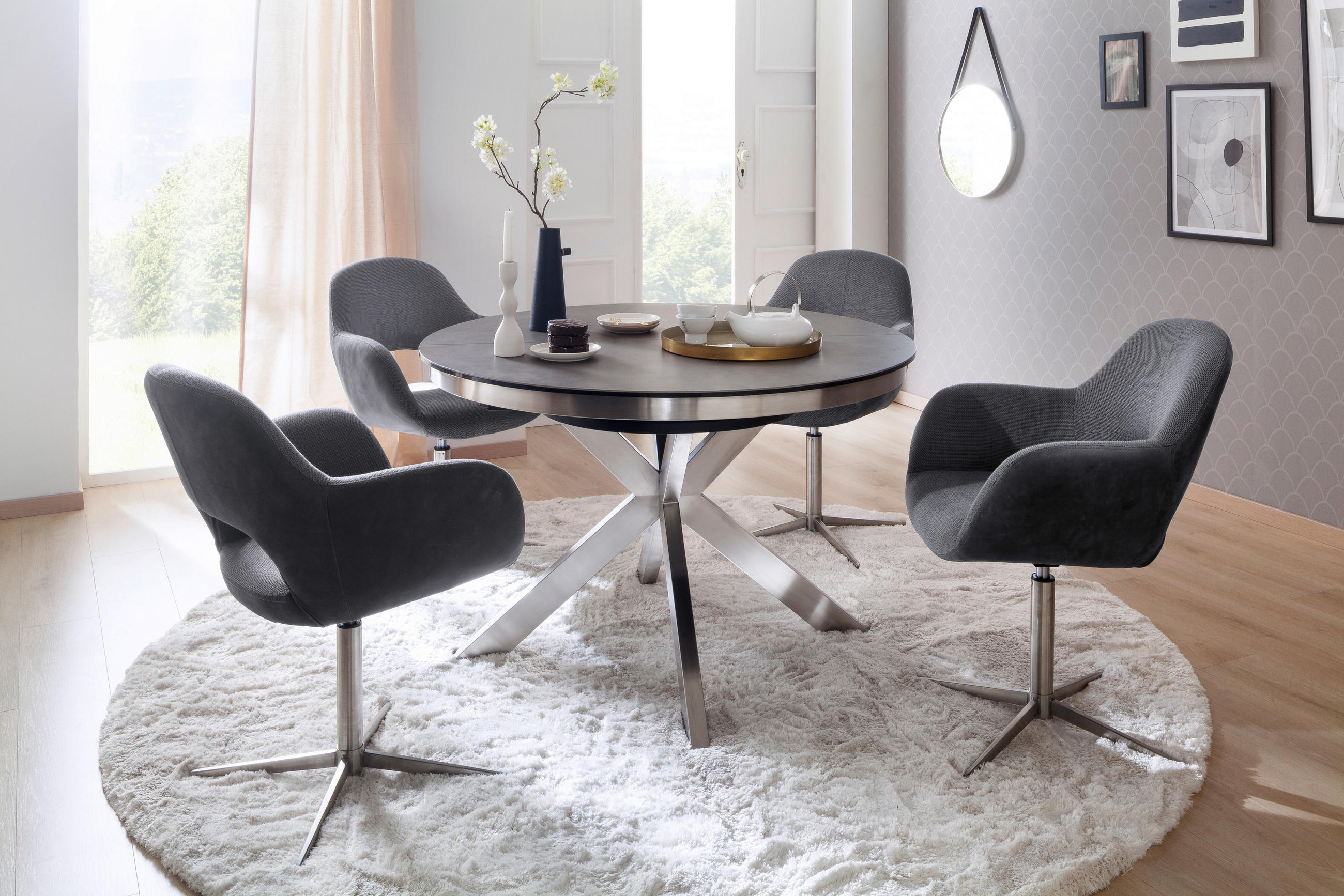 ESSTISCH in Metall, Keramik 120/120/76 cm  - Edelstahlfarben/Anthrazit, Design, Keramik/Metall (120/120/76cm) - Livetastic