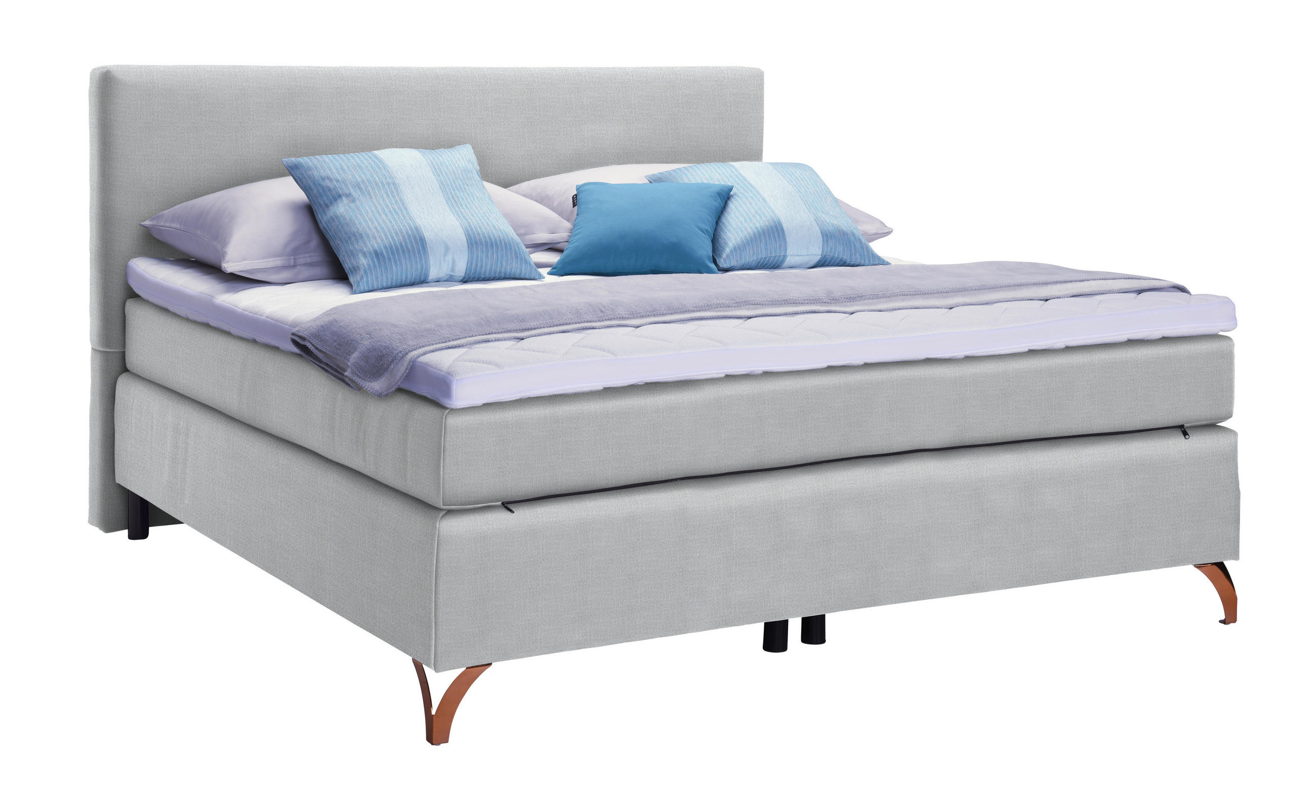 BOXSPRINGBETT 120/200 cm  in Hellgrau  - Hellgrau/Kupferfarben, KONVENTIONELL, Textil/Metall (120/200cm) - Esposa