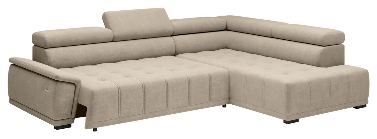 HÖRNSOFFA i chenille, vävt tyg beige  - beige/svart, Modern, textil/plast (283/106cm) - MID.YOU