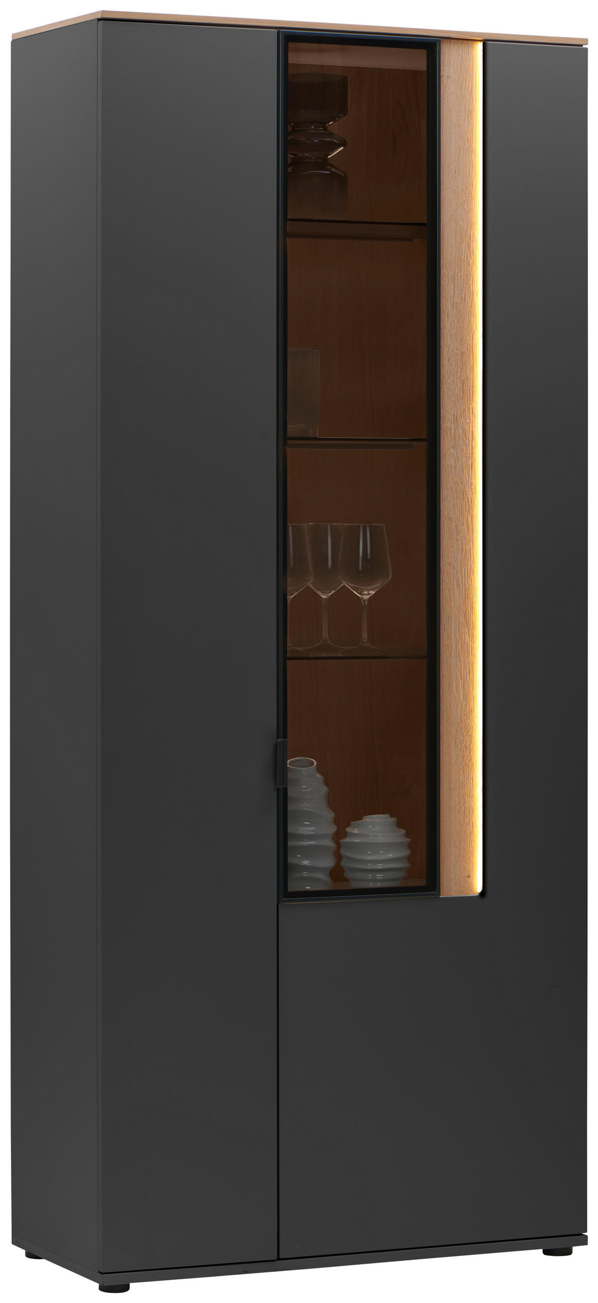 VITRINE  in furniert Anthrazit, Eichefarben  - Eichefarben/Anthrazit, Design, Glas/Holz (93,2/213,1/42cm) - Dieter Knoll