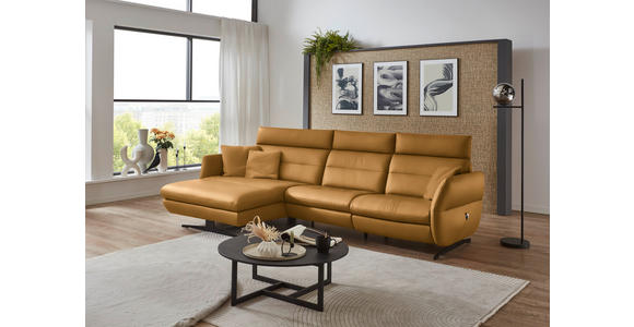 ECKSOFA in Echtleder Currygelb 169/298 cm - Currygelb/Schwarz, Design, Leder/Metall (169/298cm) - Dieter Knoll