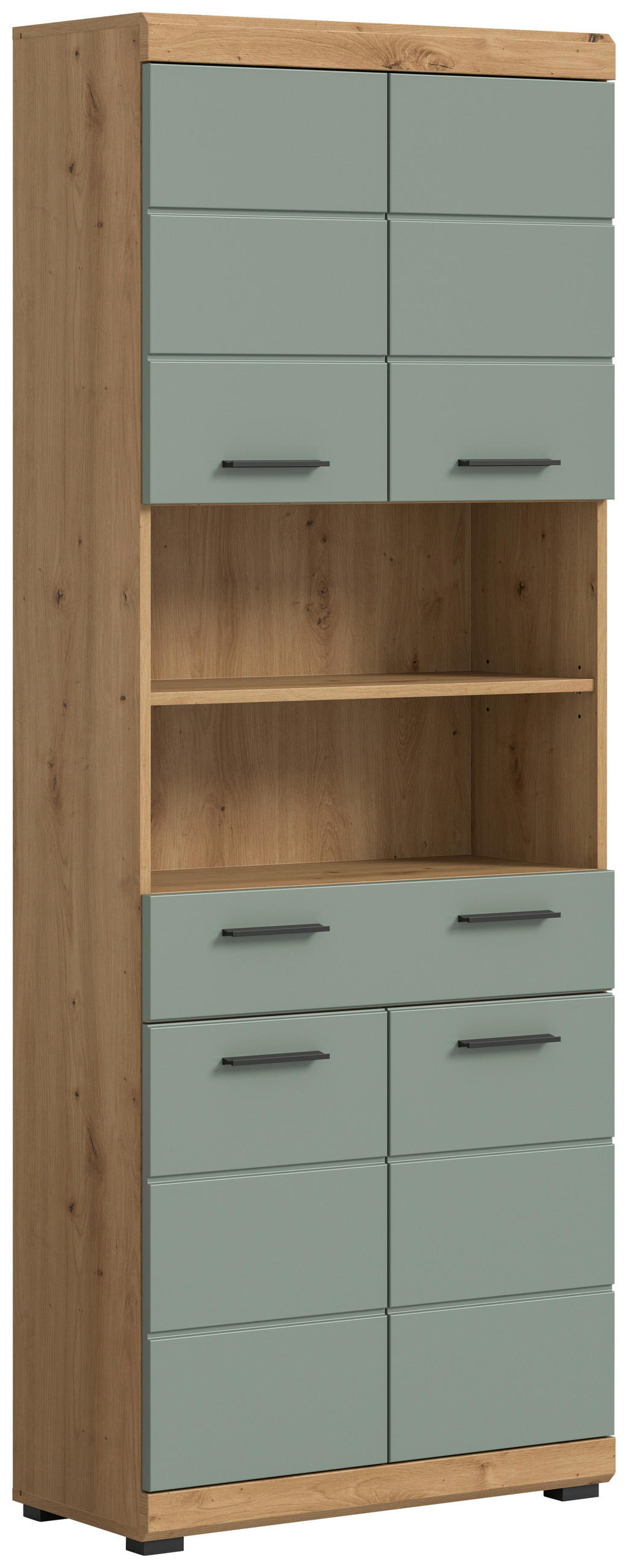 HOCHSCHRANK 74/191/31 cm  - Salbeigrün/Schwarz, MODERN, Holzwerkstoff/Kunststoff (74/191/31cm) - MID.YOU