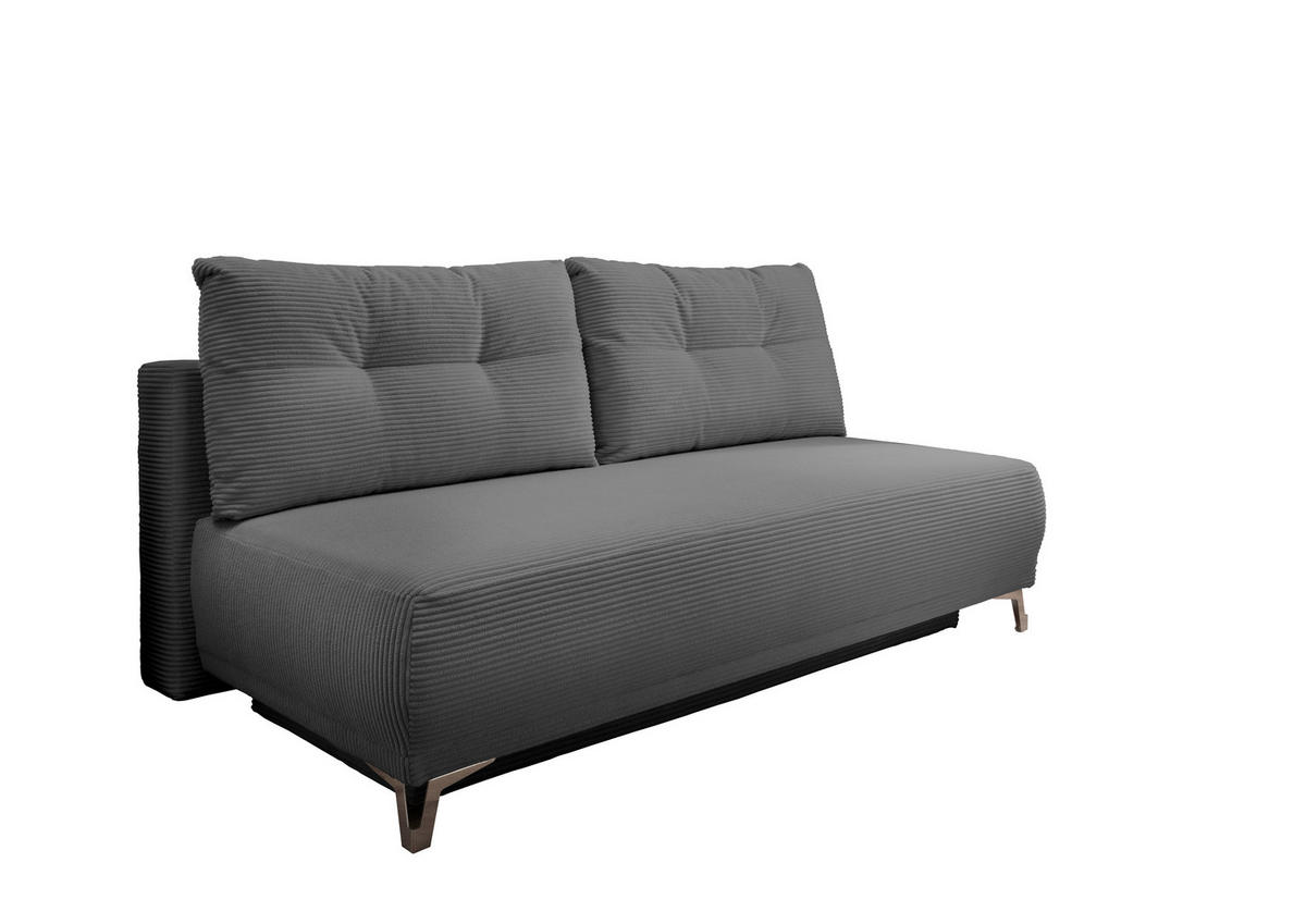 SCHLAFSOFA  mit Liegefunktion, Schlafen auf Sitzhöhe, Rücken echt Cord Grau  - Chromfarben/Grau, MODERN, Textil/Metall (198/90/100cm) - Livetastic
