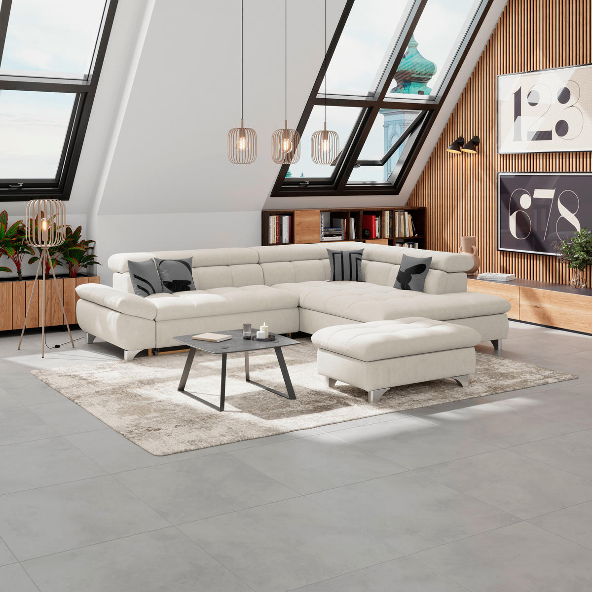 HOCKER Chenille Beige  - Chromfarben/Beige, KONVENTIONELL, Textil/Metall (108/46/108cm) - Livetastic