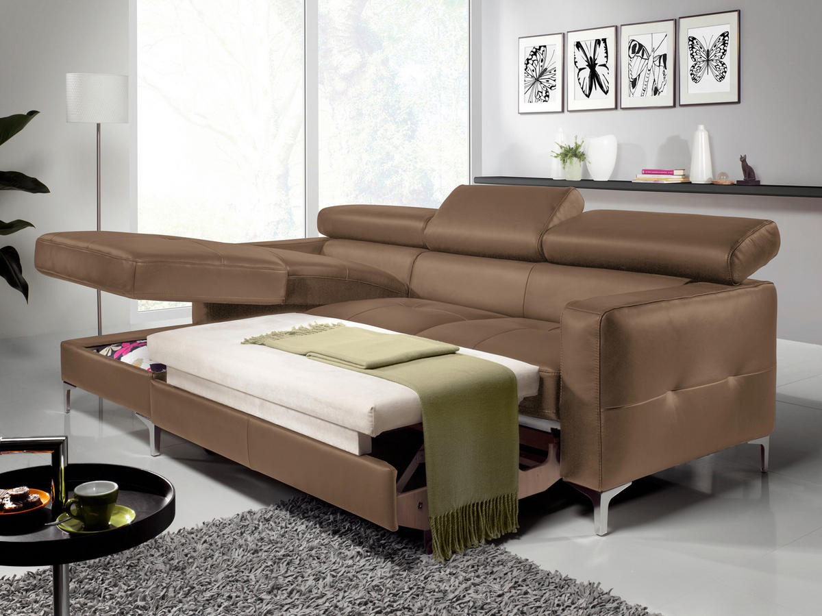 ECKSOFA in Echtleder Hellbraun  - Chromfarben/Hellbraun, Design, Leder/Metall (168/227cm) - Livetastic