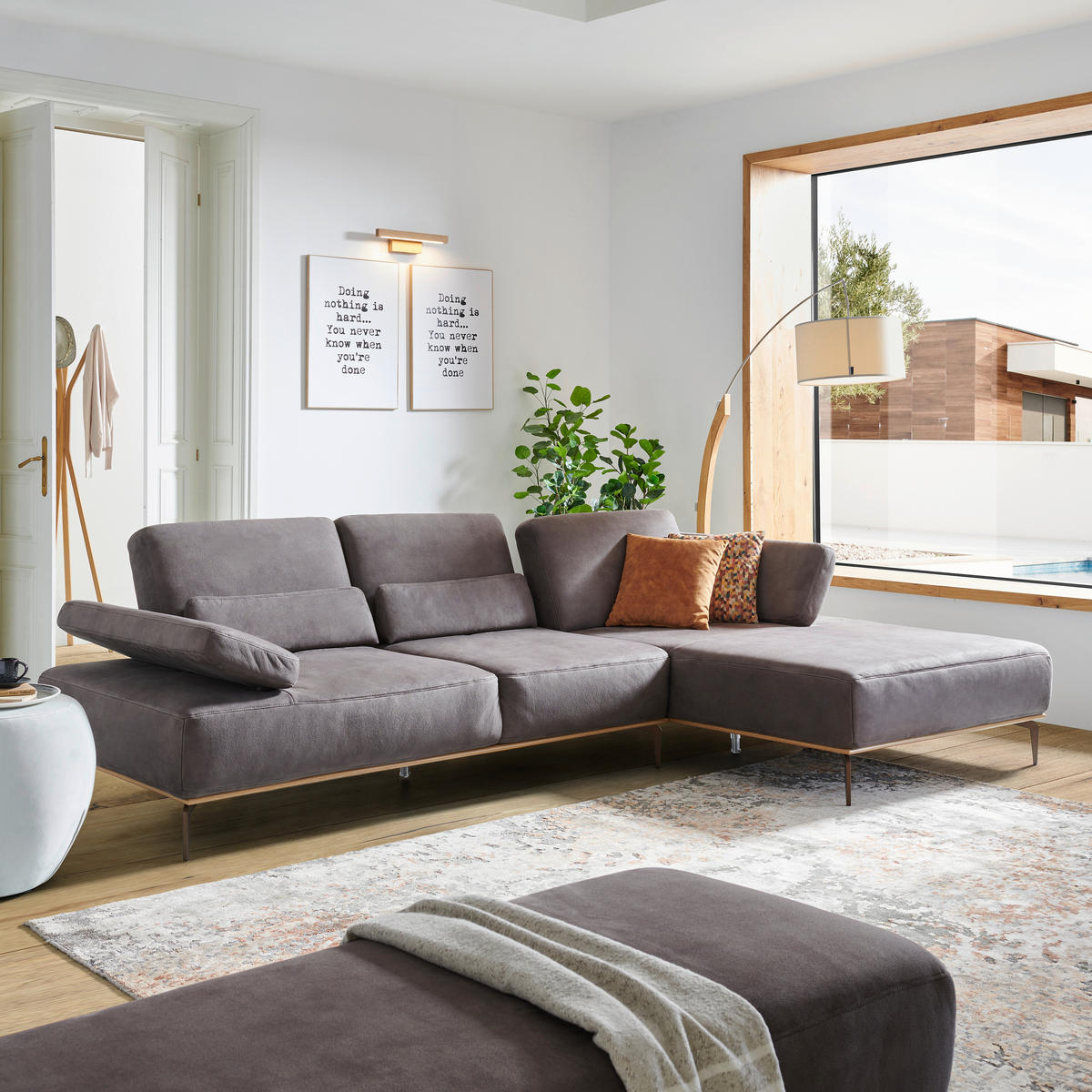 ECKSOFA 16580 Sprint Mokka Mikrofaser  - Beige/Bronzefarben, Design, Textil/Metall (298/176cm) - Valnatura