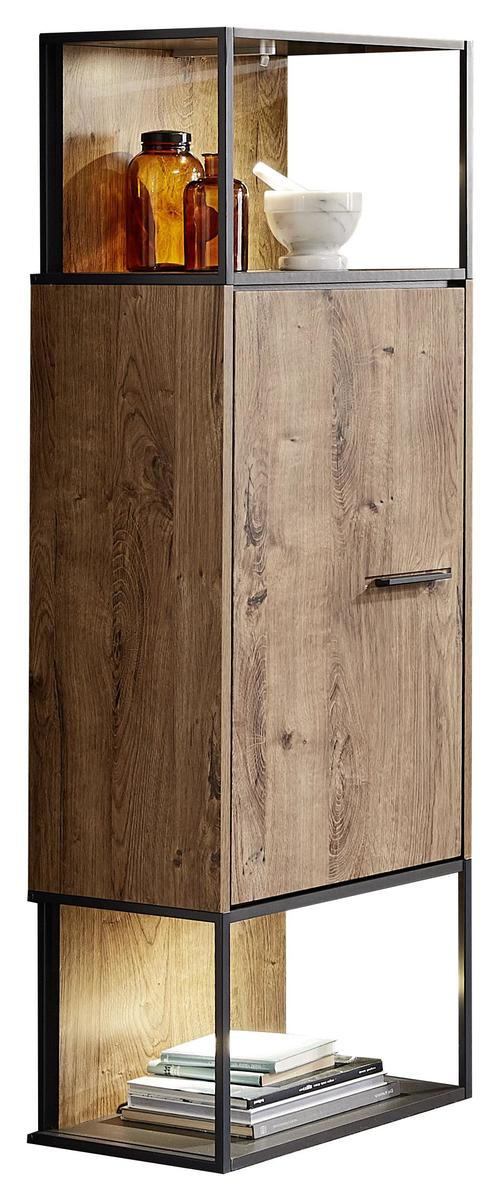VITRINE Graphitfarben, Eichefarben Einlegeböden - Eichefarben/Anthrazit, MODERN, Holzwerkstoff/Metall (45/156/38cm) - Livetastic