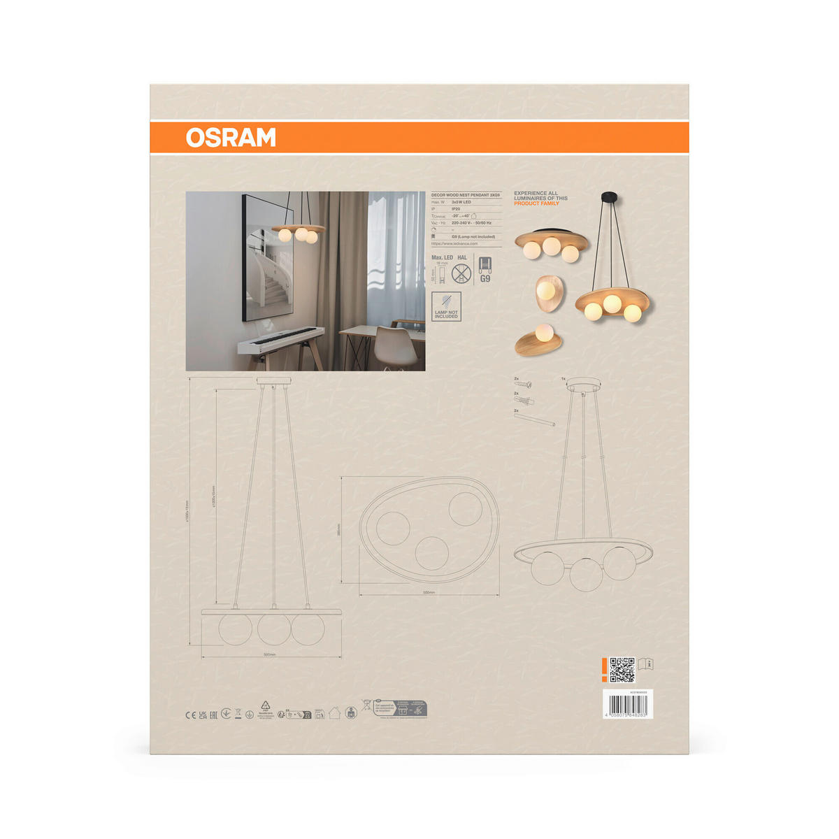 HÄNGELEUCHTE 50/38,5/150 cm   - Naturfarben, Basics, Glas/Holz (50/38,5/150cm) - Osram