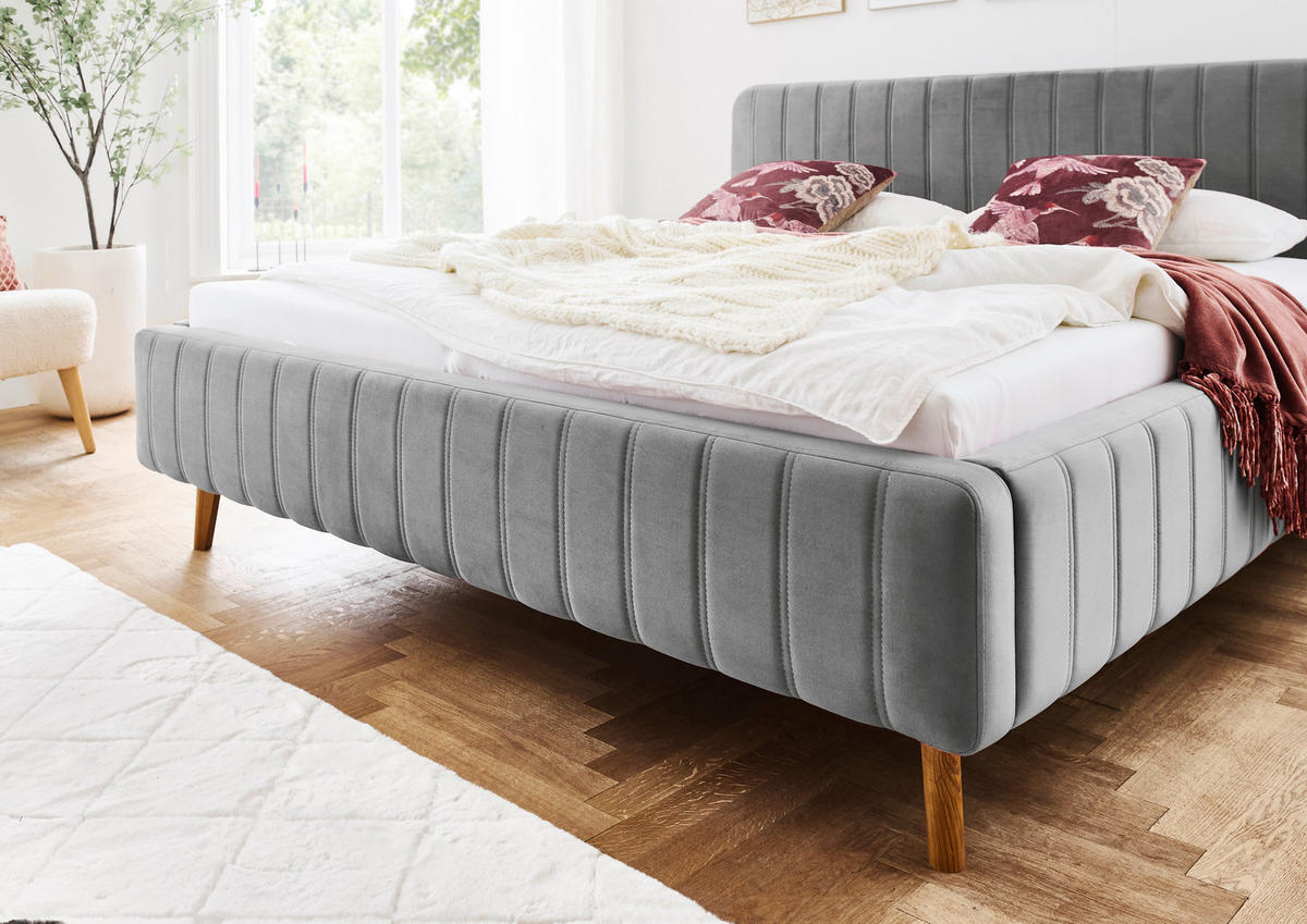 POLSTERBETT 180/200 cm,  in Grau,  - Eichefarben/Grau, MODERN, Holz/Textil (180/200cm) - Xora
