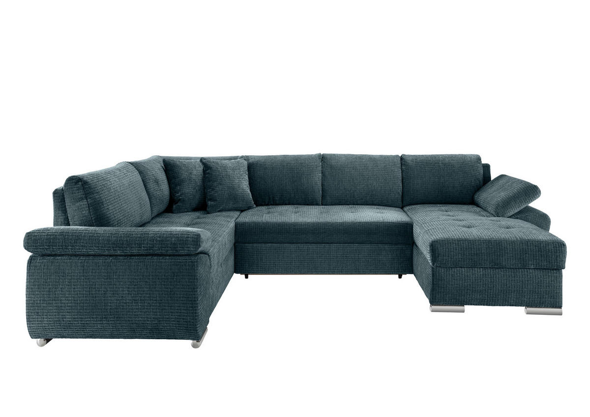 WOHNLANDSCHAFT  in Mikrofaser Blau  - Chromfarben/Blau, KONVENTIONELL, Textil (219/305/157cm) - Livetastic