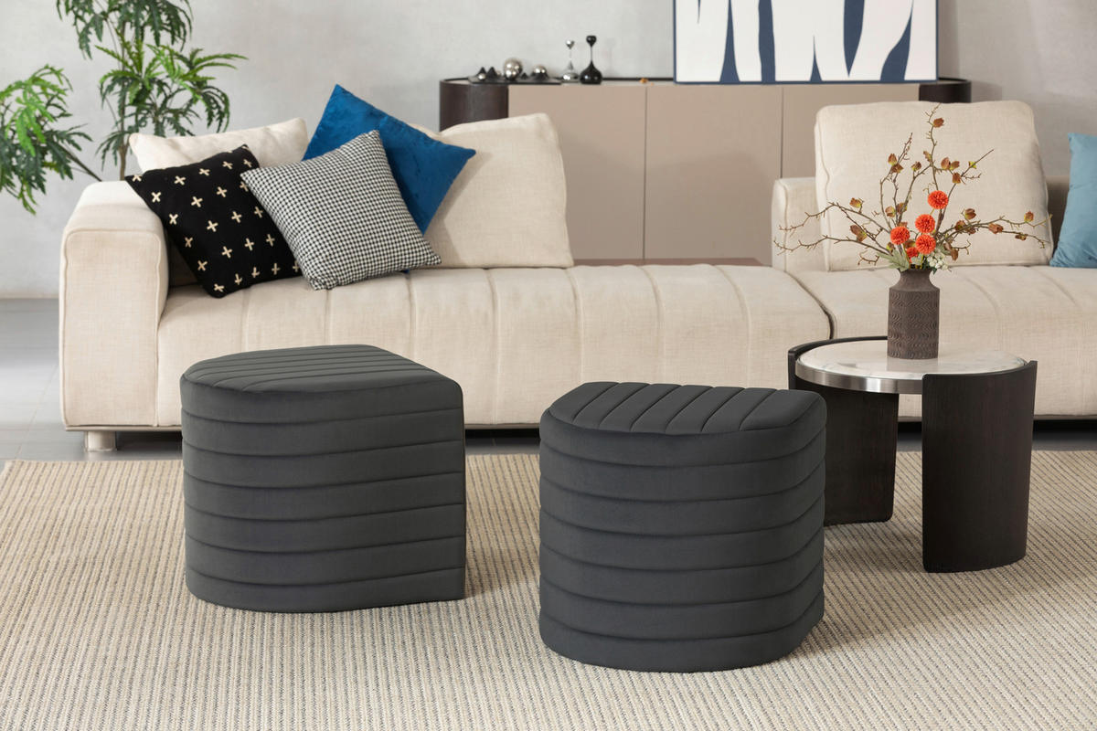 HOCKERBANK 50/50/44/44/50/50 cm Samt Dunkelgrau  - Dunkelgrau/Schwarz, Design, Textil (50/50/44/44/50/50cm) - MID.YOU