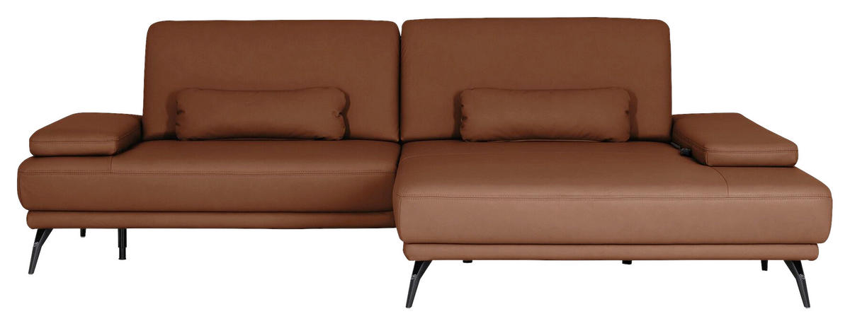 ECKSOFA Echtleder Braun  - Schwarz/Braun, Konventionell, Leder/Metall (301/180cm) - Joop!