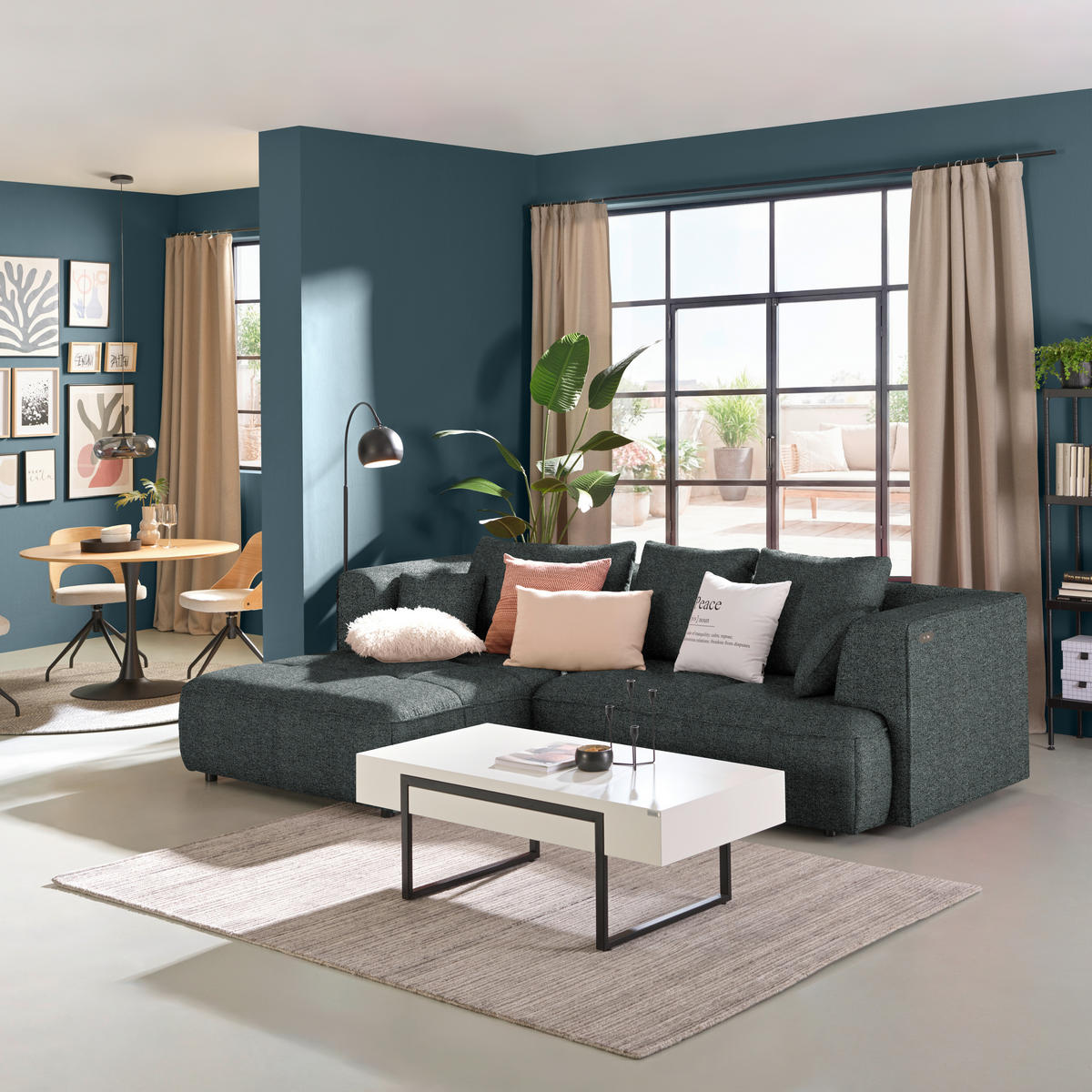 ECKSOFA  in Webstoff Dunkelgrau  188/288 cm  - Dunkelgrau/Schwarz, Design, Kunststoff/Textil (188/288cm) - Welnova