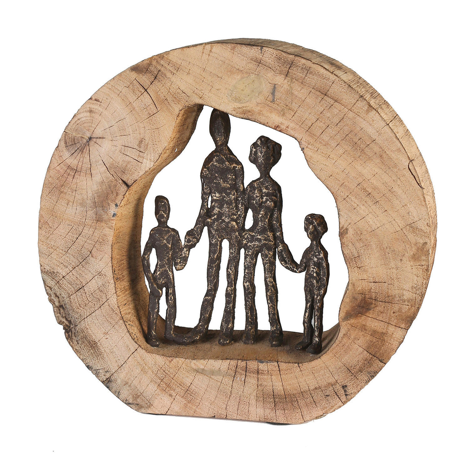 SKULPTUR - Hellbraun/Bronzefarben, Basics, Holz/Metall (30/28/7cm)