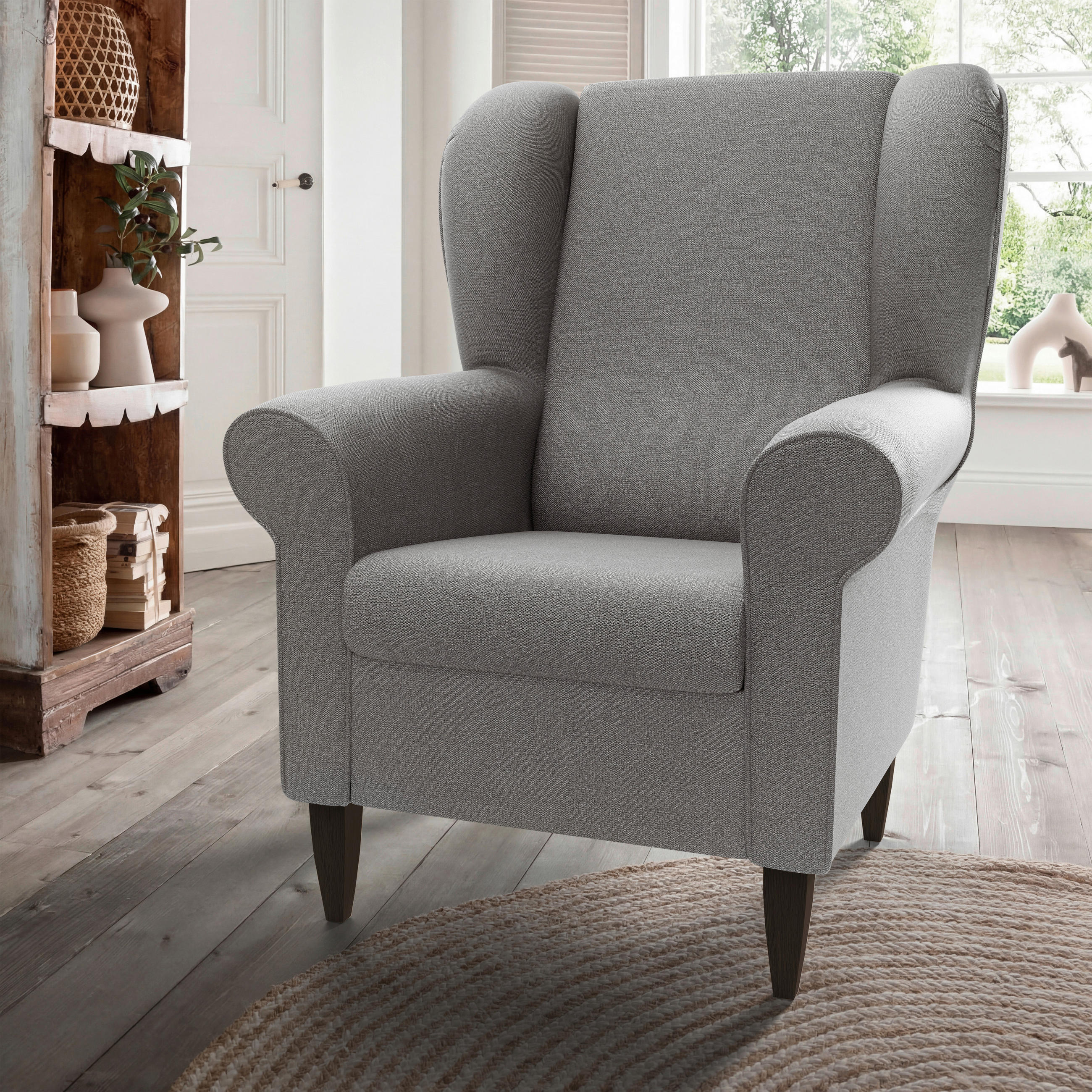 OHRENSESSEL ASINO Struktur Grau  - Wengefarben/Grau, KONVENTIONELL, Holz/Textil (80/102/86cm) - Livetastic