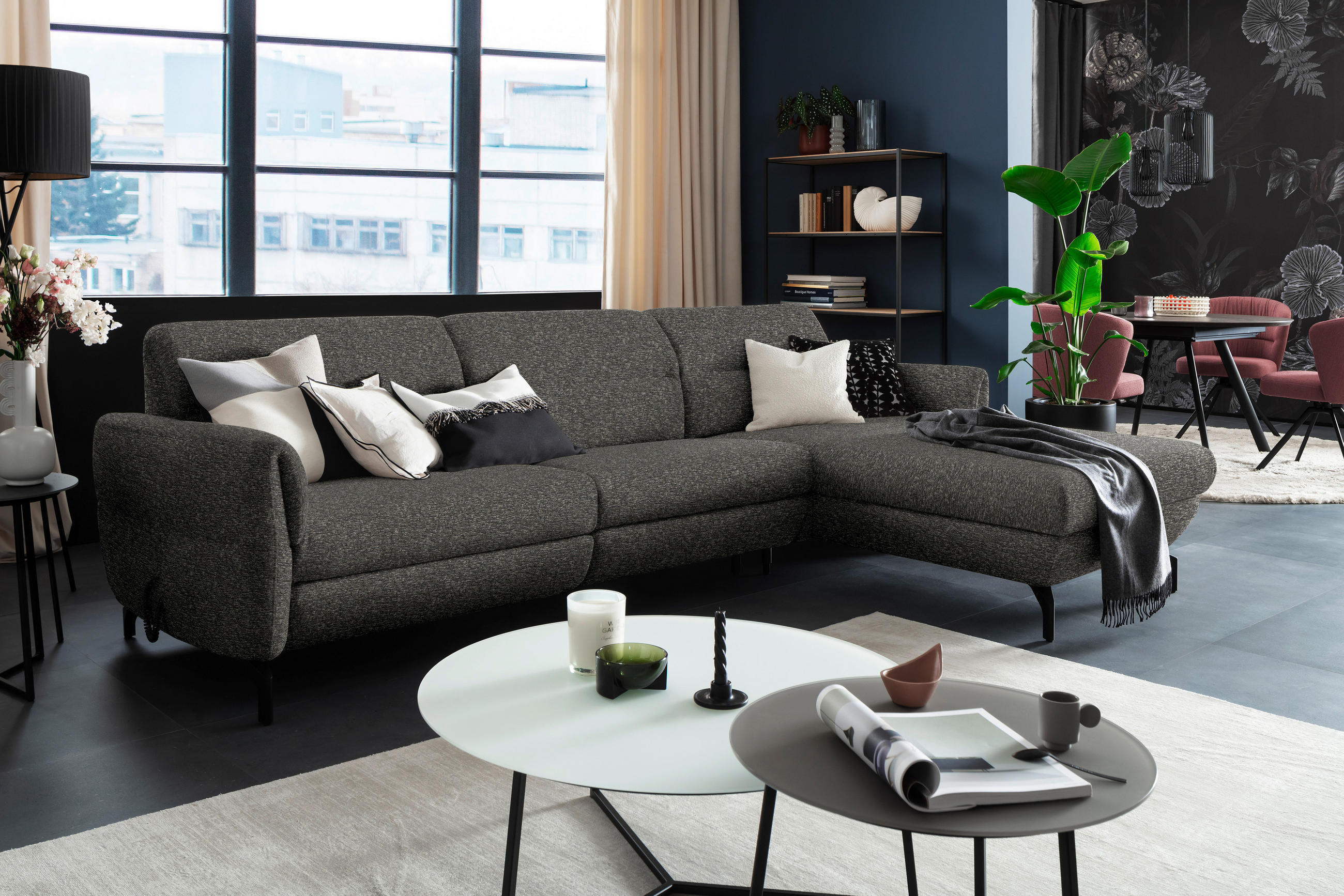 ECKSOFA in Chenille Dunkelbraun  299/187 cm  - Dunkelbraun/Schwarz, Design, Textil/Metall (299/187cm) - Schöner Wohnen