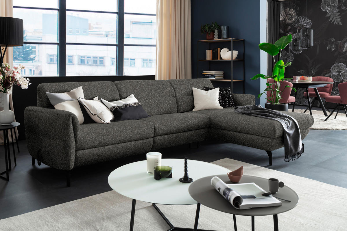 ECKSOFA in Chenille Dunkelbraun  299/187 cm  - Dunkelbraun/Schwarz, Design, Textil/Metall (299/187cm) - Schöner Wohnen