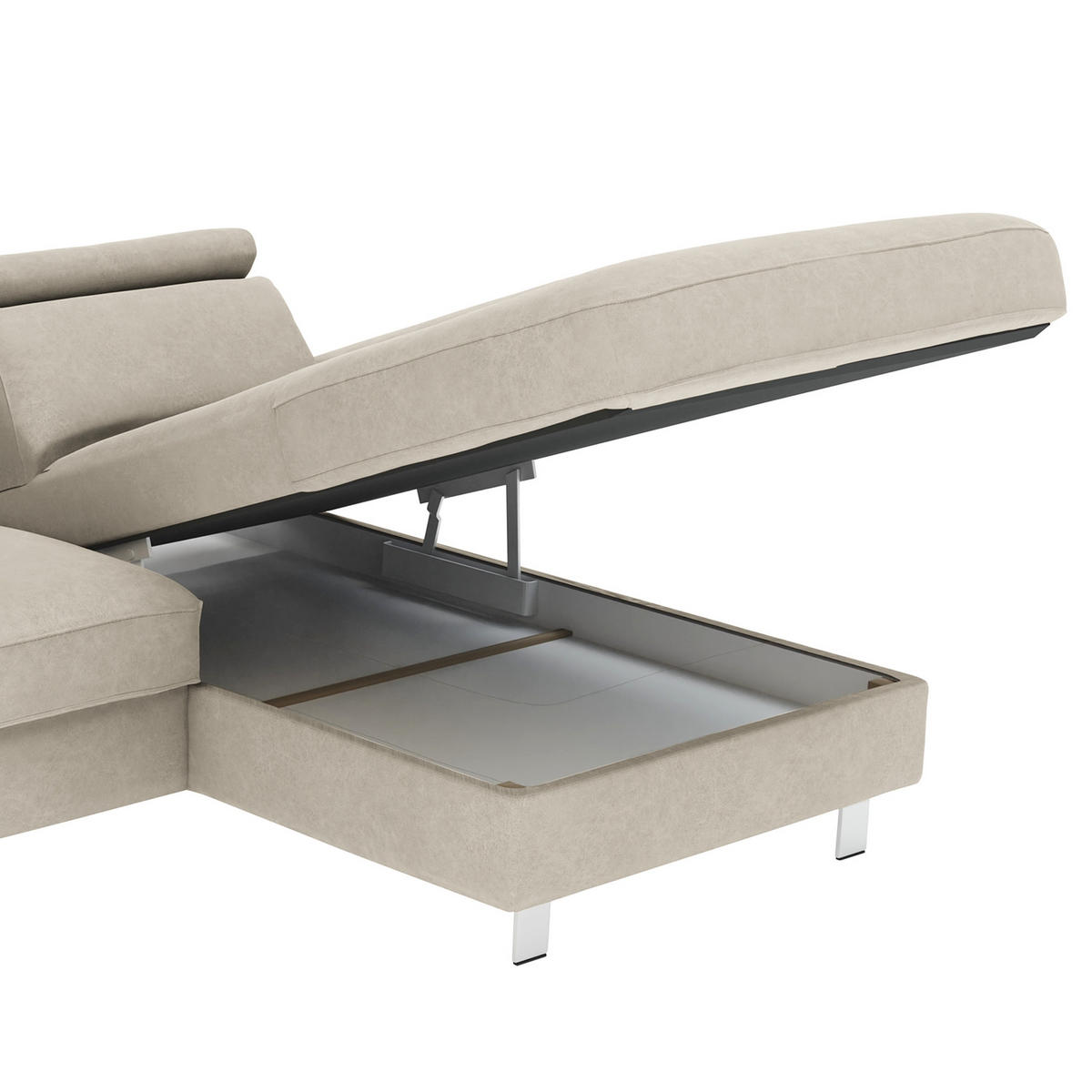 ECKSOFA in Mikrofaser Silberfarben  - Silberfarben, Konventionell, Textil/Metall (182/82/260cm) - Trendmanufaktur