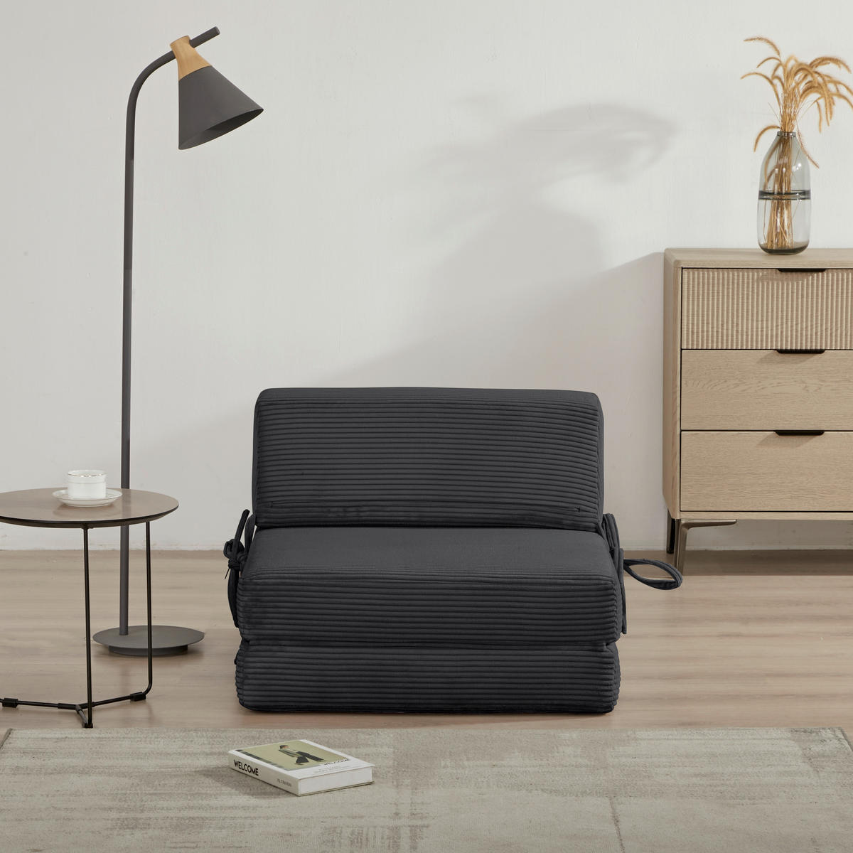 SCHLAFSESSEL Cord Schwarz    - Schwarz, Design, Textil/Metall (65/57/81cm) - Livetastic