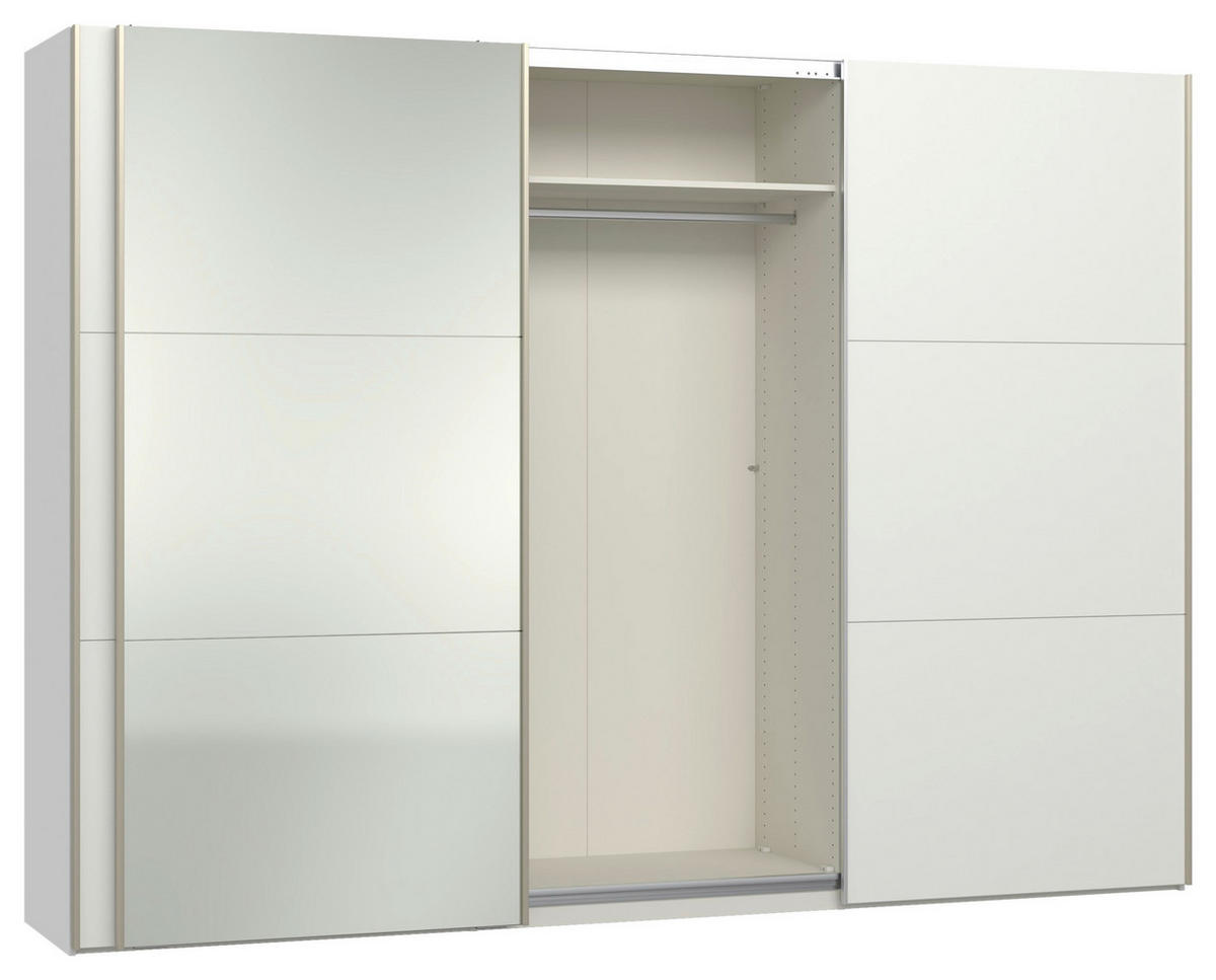 SCHWEBETÜRENSCHRANK 303/220/65 cm 3-türig Weiß  - Edelstahlfarben/Weiß, Design, Glas/Holzwerkstoff (303/220/65cm) - Jutzler