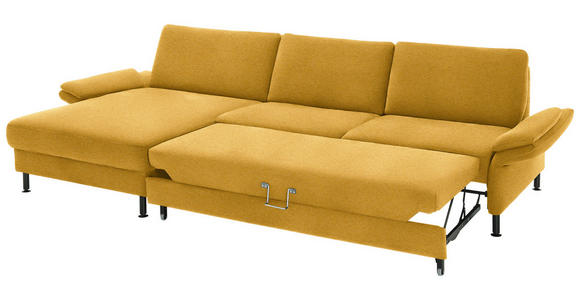 ECKSOFA  in Chenille, Flachgewebe Currygelb  175/316 cm  - Currygelb/Schwarz, Design, Textil/Metall (175/316cm) - Dieter Knoll
