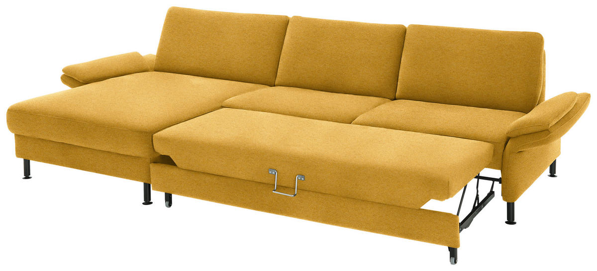 ECKSOFA Chenille, Flachgewebe Currygelb  - Currygelb/Schwarz, Design, Textil/Metall (175/316cm) - Dieter Knoll