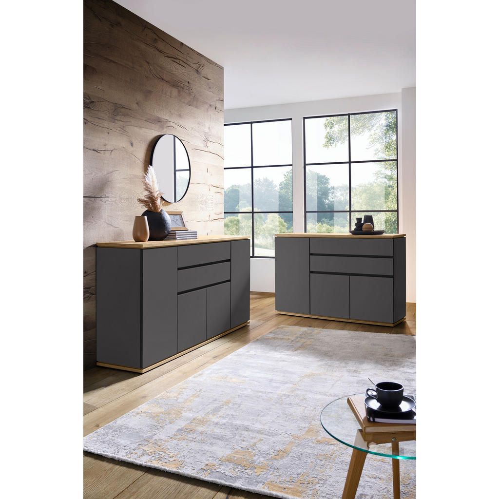 Thumbnail - Xora Sideboard, Graphit, Eiche Artisan, Holzwerkstoff, 5 Fächer, 2 Schubladen, 184x93x42 cm, Typenauswahl, Beimöbel erhä...