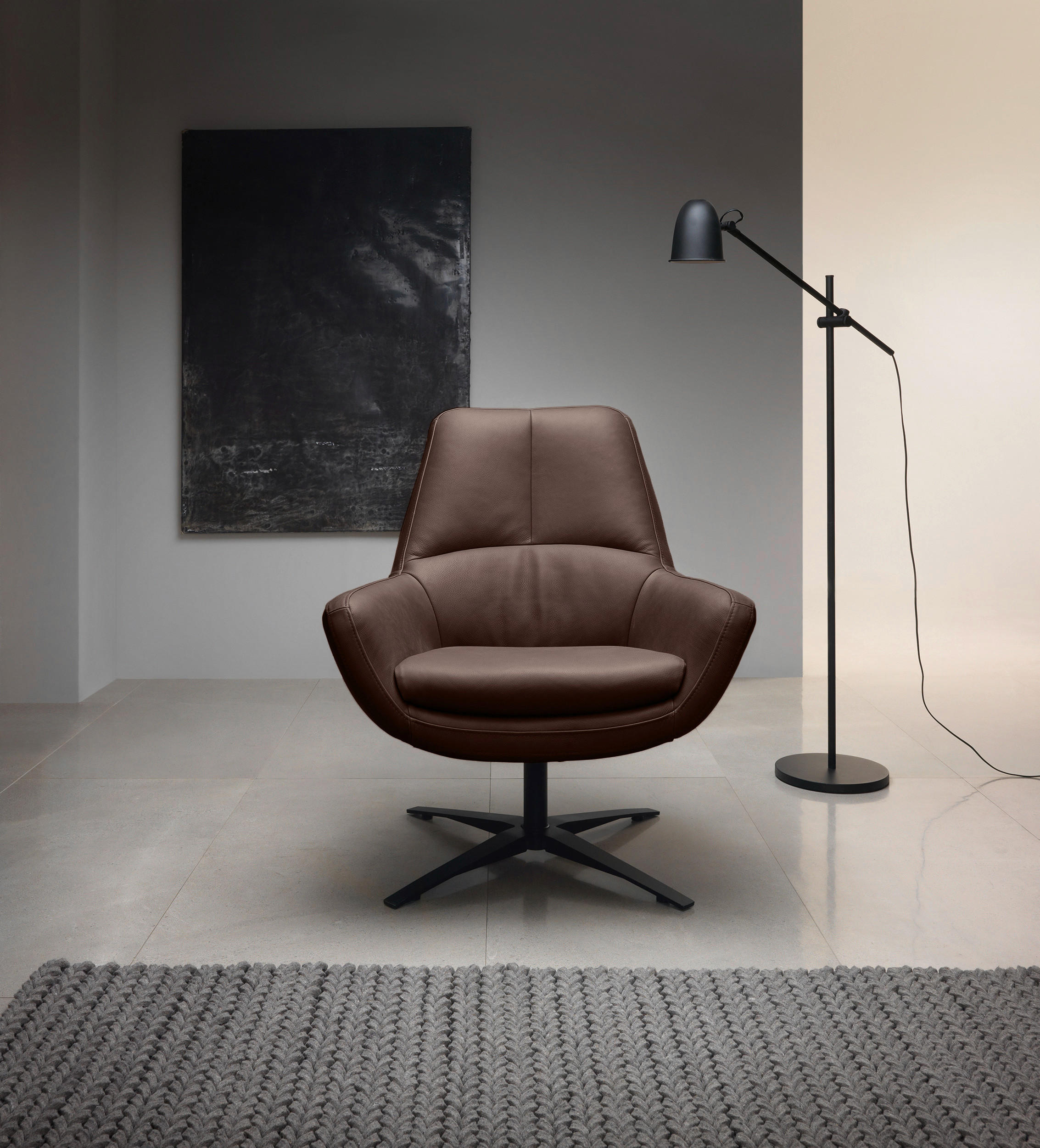 SESSEL in Echtleder Braun - Schwarz/Braun, MODERN, Leder/Metall (81/92/83cm) - Trendmanufaktur
