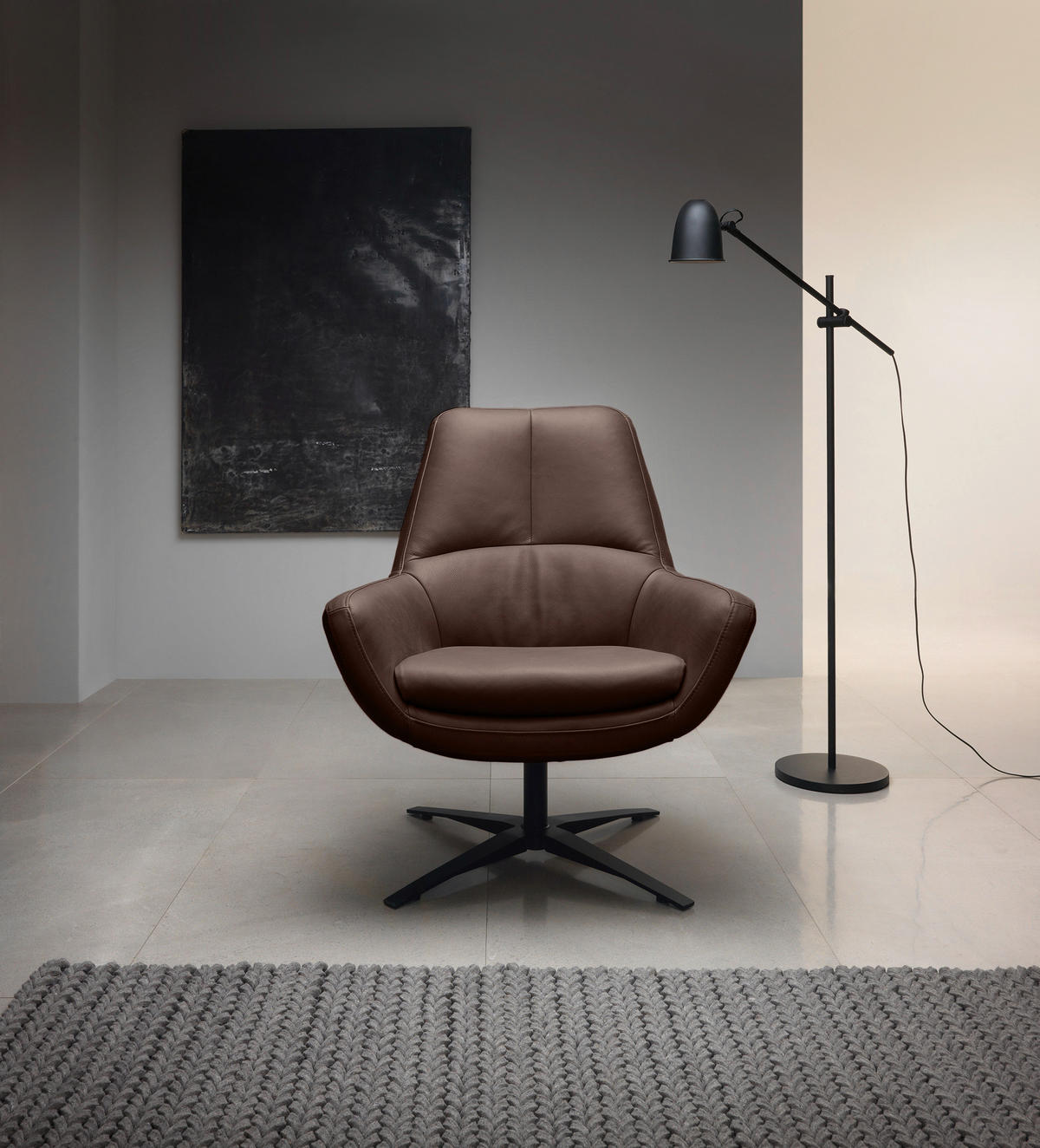 SESSEL in Echtleder Braun  - Schwarz/Braun, MODERN, Leder/Metall (81/92/83cm) - Trendmanufaktur