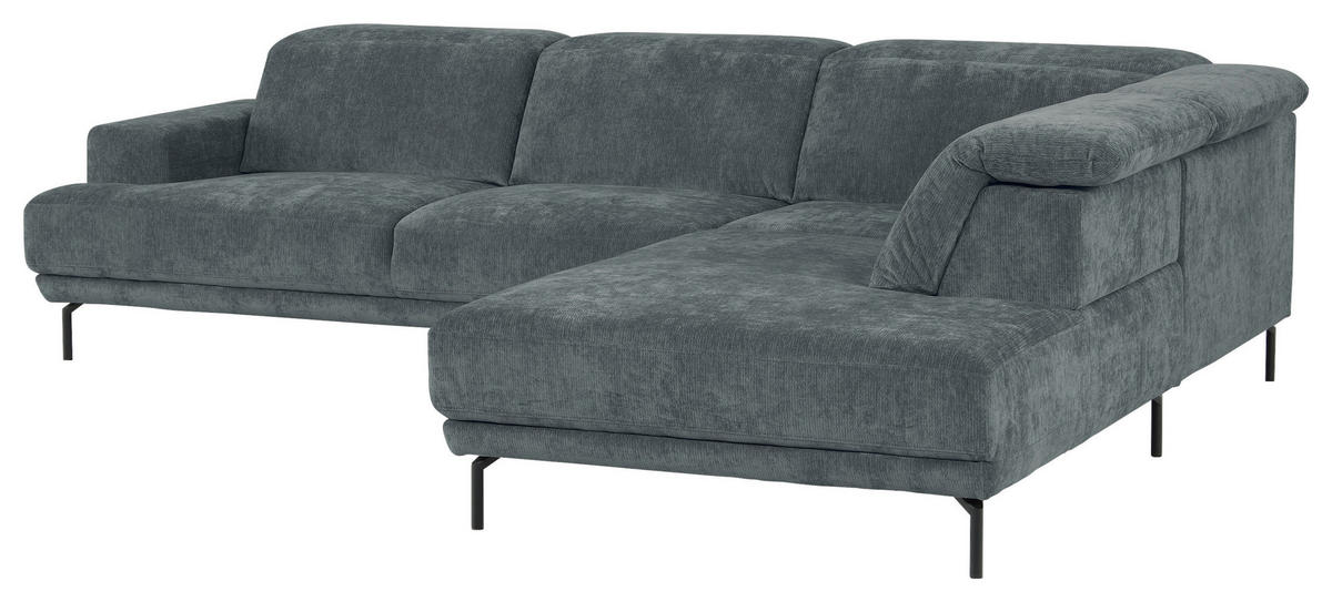 ECKSOFA Grau Chenille Kopfteilverstellung, Sitztiefenverstellung  - Schwarz/Grau, Design, Textil/Metall (307/243cm) - Xora