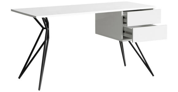 SCHREIBTISCH 140/60/75 cm in Schwarz, Weiß Hochglanz - Weiß Hochglanz/Schwarz, Design, Holzwerkstoff/Metall (140/60/75cm) - Novel