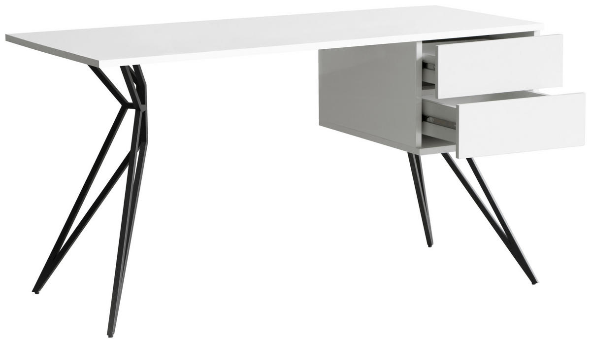 ÍRÓASZTAL  - fekete/magasfényű fehér, Design, faalapú anyag/fém (140/60/75cm) - Novel