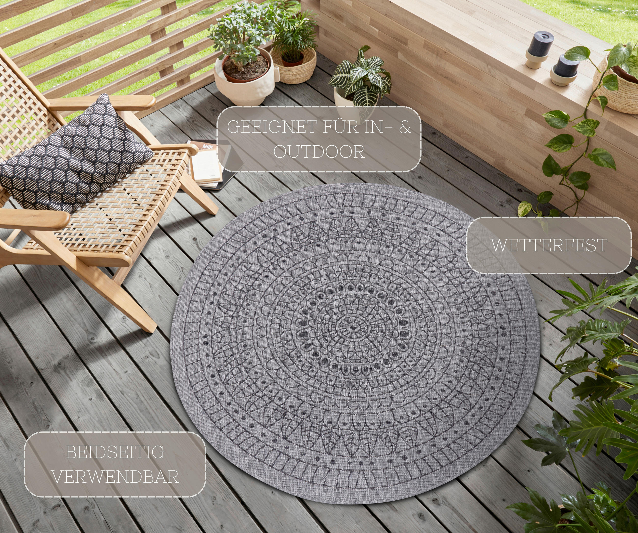 OUTDOORTEPPICH 200 cm Twin Grau, Schwarz  - Schwarz/Grau, Design, Kunststoff (200cm)