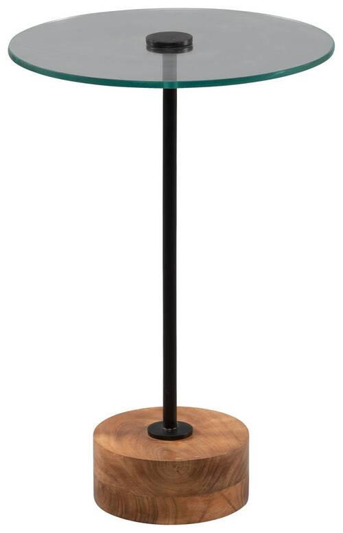 BEISTELLTISCH 35/35/53 cm Akazie massiv Schwarz, Akaziefarben rund  - Schwarz/Akaziefarben, Basics, Glas/Holz (35/35/53cm)