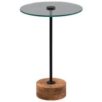 BEISTELLTISCH 35/35/53 cm Akazie massiv Akaziefarben, Schwarz rund  - Schwarz/Akaziefarben, Basics, Glas/Holz (35/35/53cm)