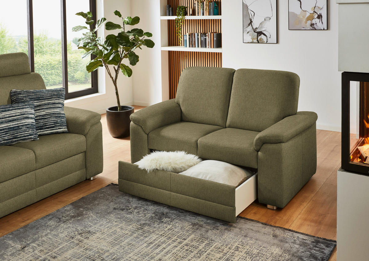2-SITZER-SOFA Chenille Schilfgrün  - Schilfgrün/Alufarben, Konventionell, Textil/Metall (156/96/89cm) - Beldomo Comfort