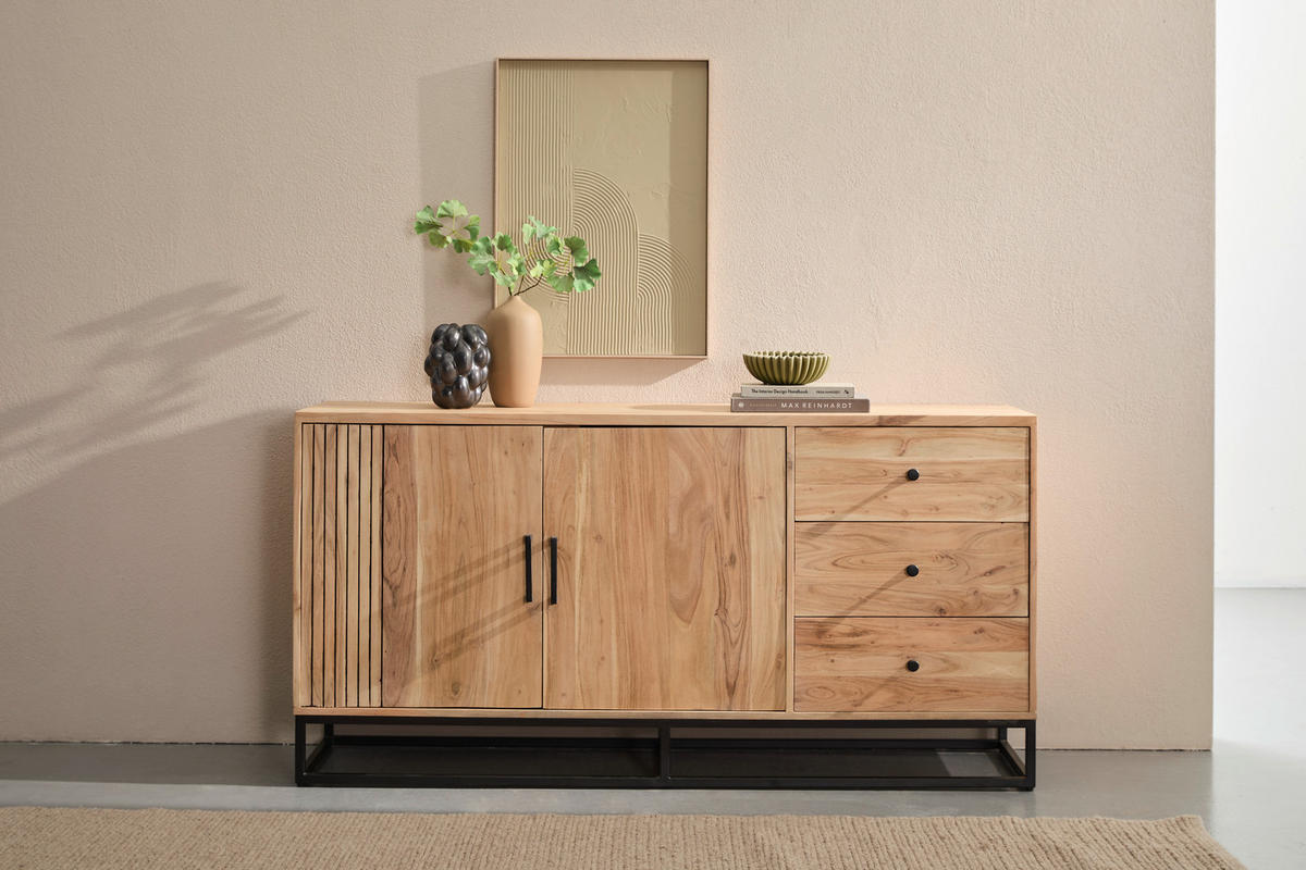 SIDEBOARD  160/80/42 cm 3 Schublade(n)  - Schwarz/Naturfarben, Design, Holz/Metall (160/80/42cm) - Livetastic