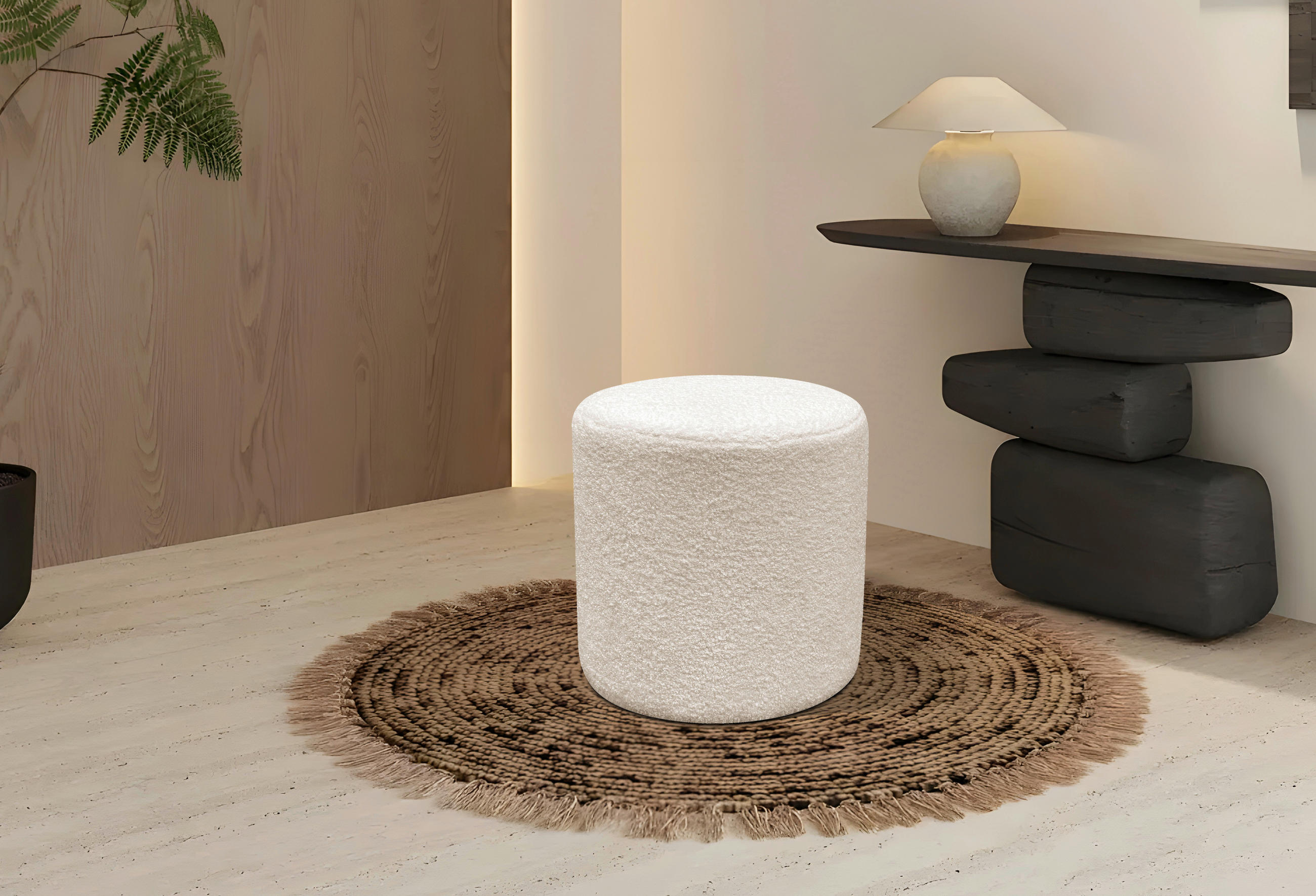 HOCKER Teddystoff Beige  - Beige/Weiß, Trend, Kunststoff/Textil (35/35/36cm) - Novel