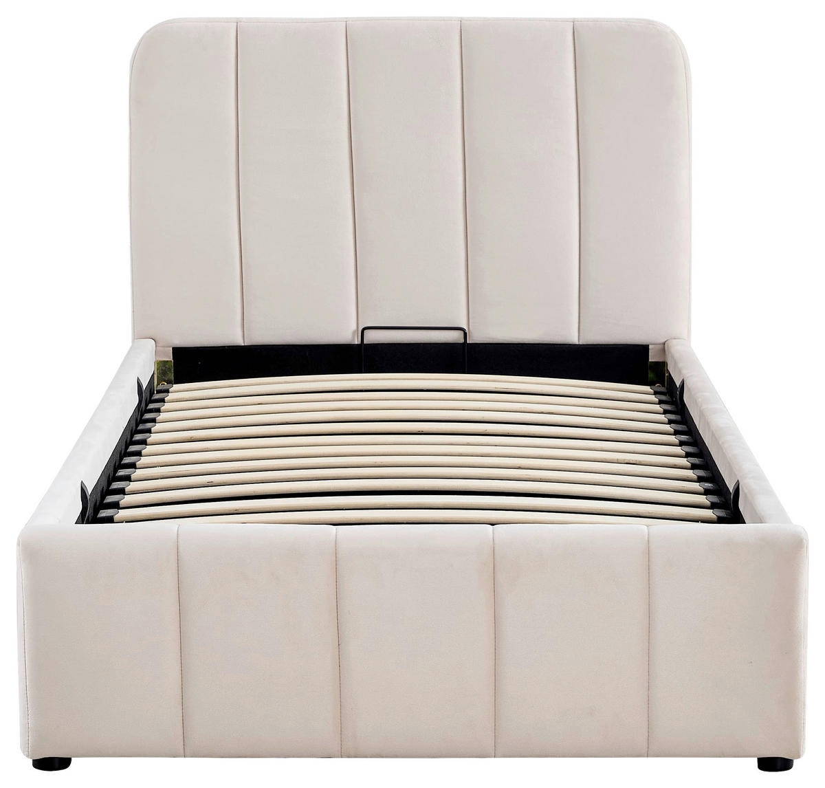 POLSTERBETT 90/200 cm, inkl. gepolstertes Kopfteil, Lattenrost, Bettkasten,  in Beige  - Beige/Schwarz, Design, Holz/Kunststoff (90/200cm) - Boxxx