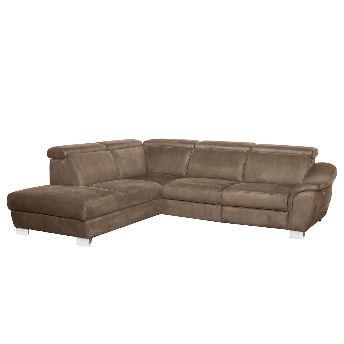 ECKSOFA Braun Mikrofaser Rücken echt, Relaxfunktion, Kopfteilverstellung  - Chromfarben/Braun, Design, Textil/Metall (276/238cm) - Livetastic