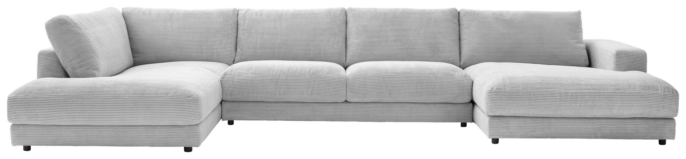 WOHNLANDSCHAFT Grau Cord - Schwarz/Grau, Design, Kunststoff/Textil (224/425/190cm) - Hom`in