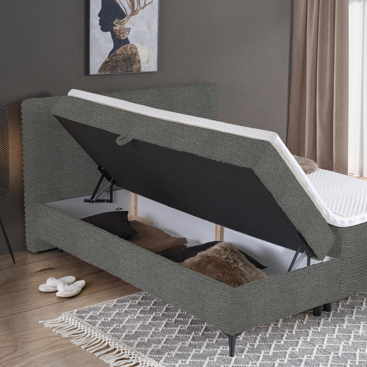 BOXBETT 160/200 cm  in Dunkelgrau  - Dunkelgrau/Schwarz, Design, Holz/Holzwerkstoff (160/200cm) - Xora