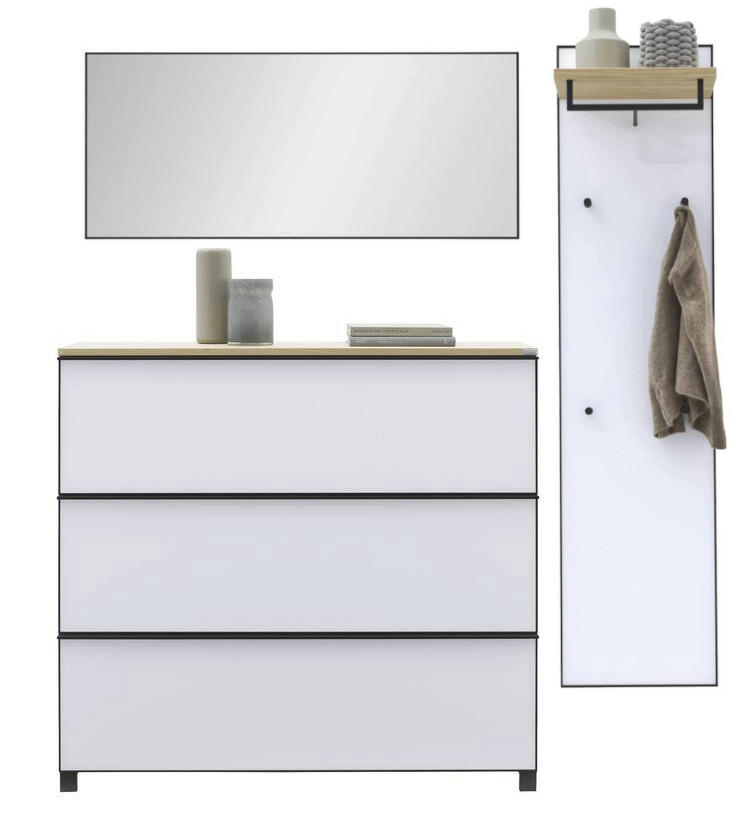 GARDEROBE 3-teilig  in 195/190/31 cm  - Eichefarben/Weiß, Design, Glas/Holz (195/190/31cm) - Dieter Knoll