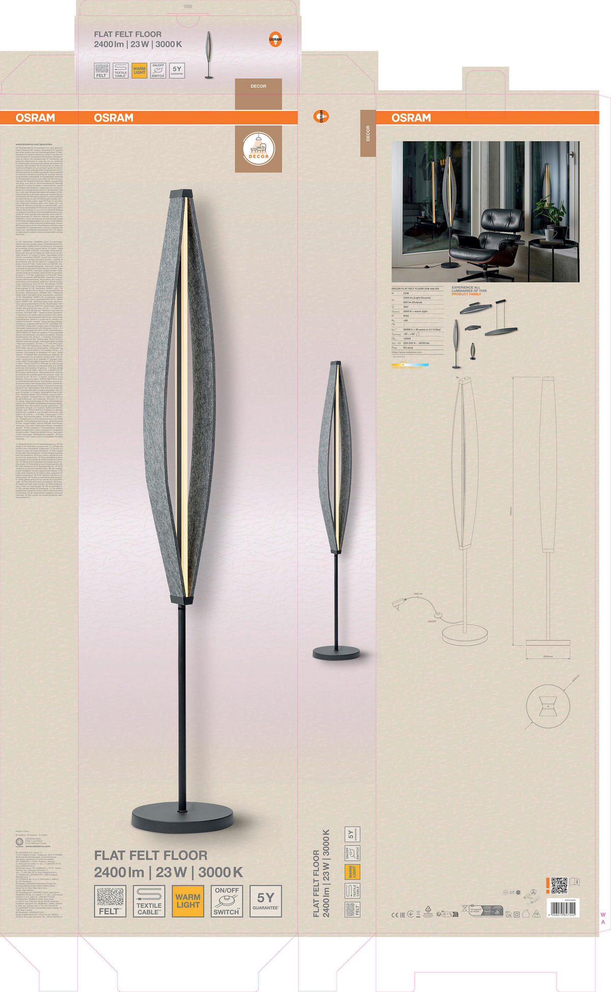 LED-STEHLEUCHTE 25/152,5 cm    - Dunkelgrau, Design, Kunststoff/Textil (25/152,5cm) - Osram
