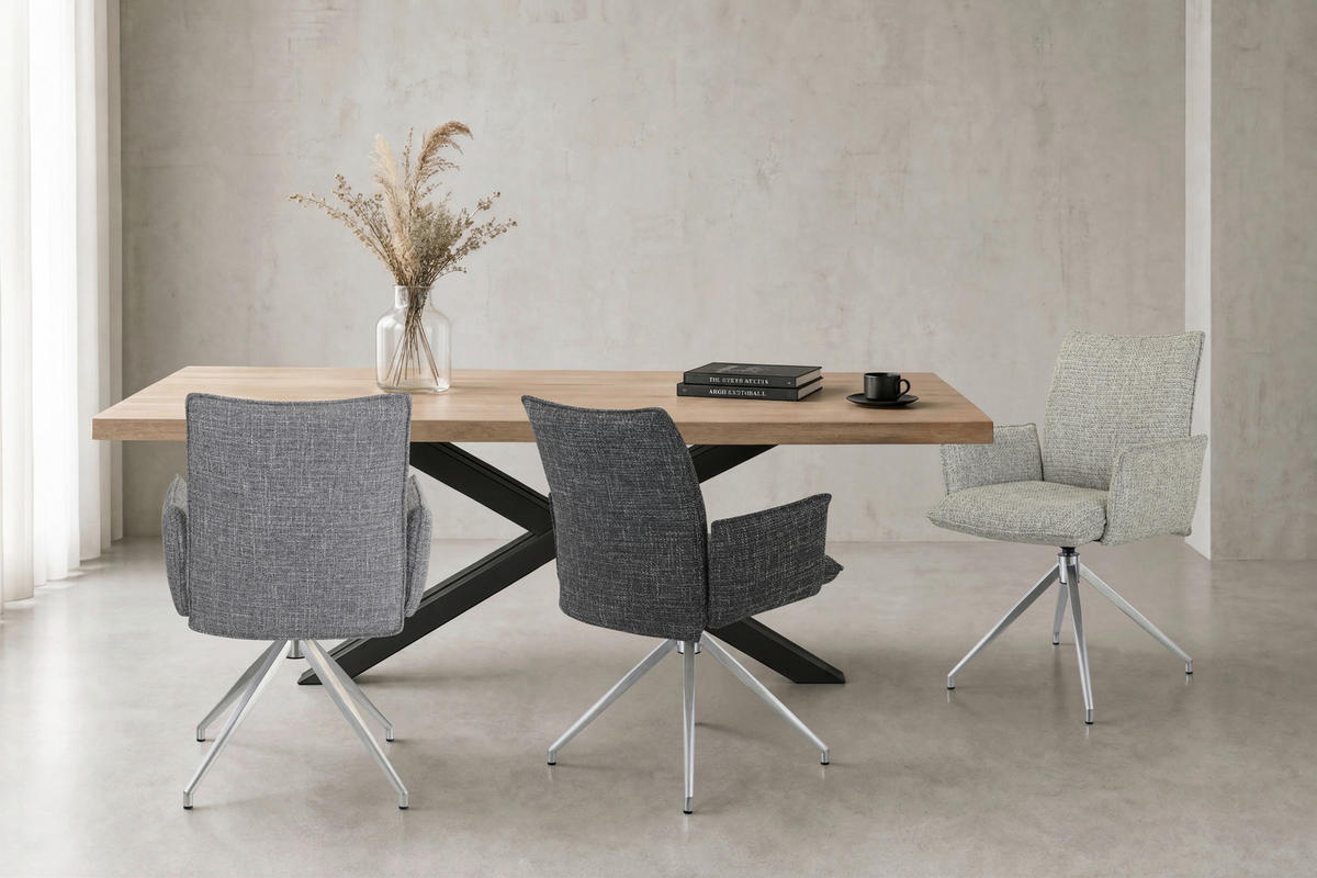 ARMLEHNSTUHL  Sitzfläche 360° drehbar, automatische Rückholfunktion Webstoff  Edelstahlfarben, Beige  - Edelstahlfarben/Beige, Design, Textil/Metall (60,5/87/61,5cm) - Novel
