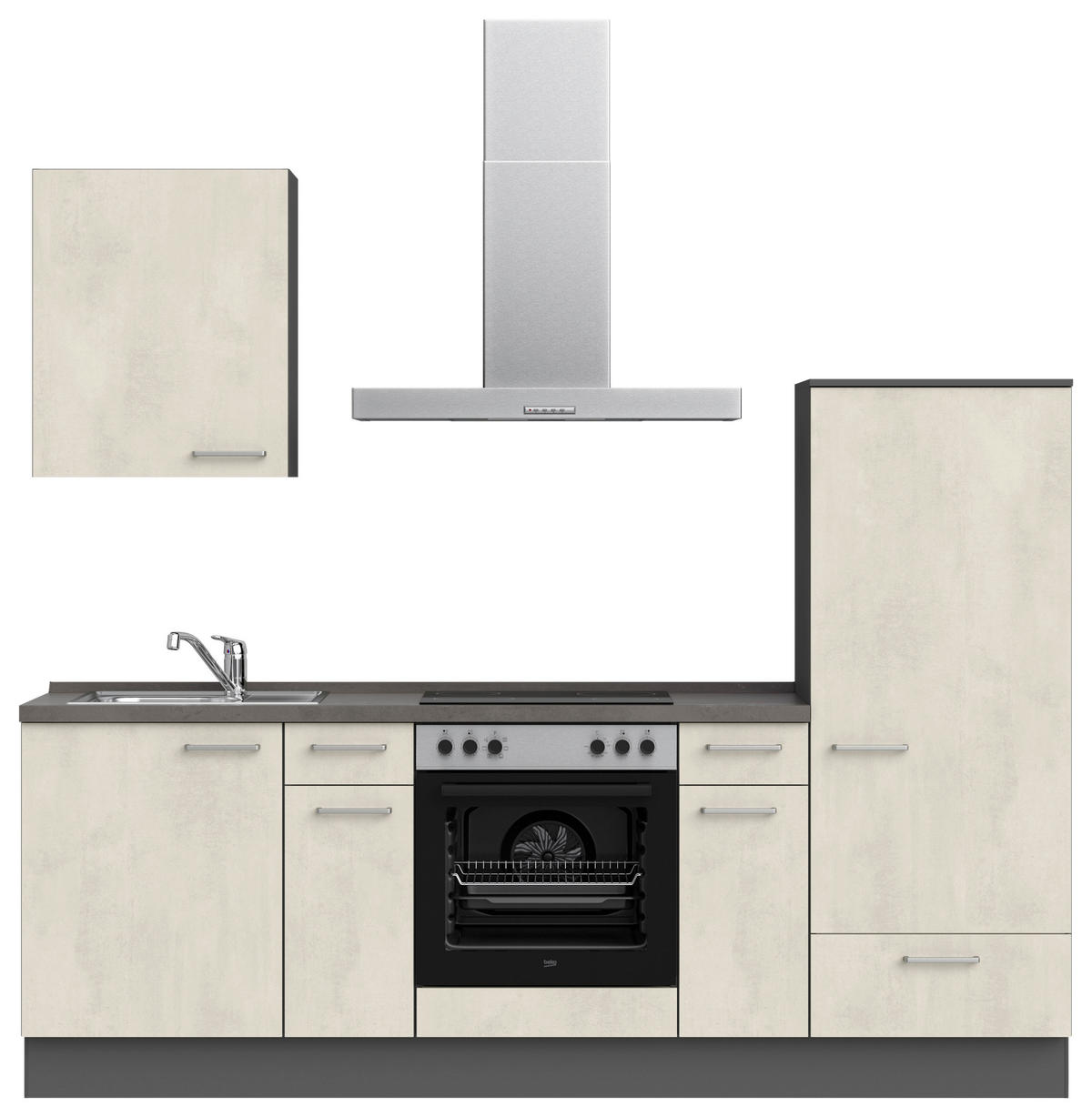 KÜCHENLEERBLOCK Riva 240 cm  in Schieferfarben, Weiß  - Schieferfarben/Edelstahlfarben, MODERN, Holzwerkstoff/Metall (240cm) - Nobilia