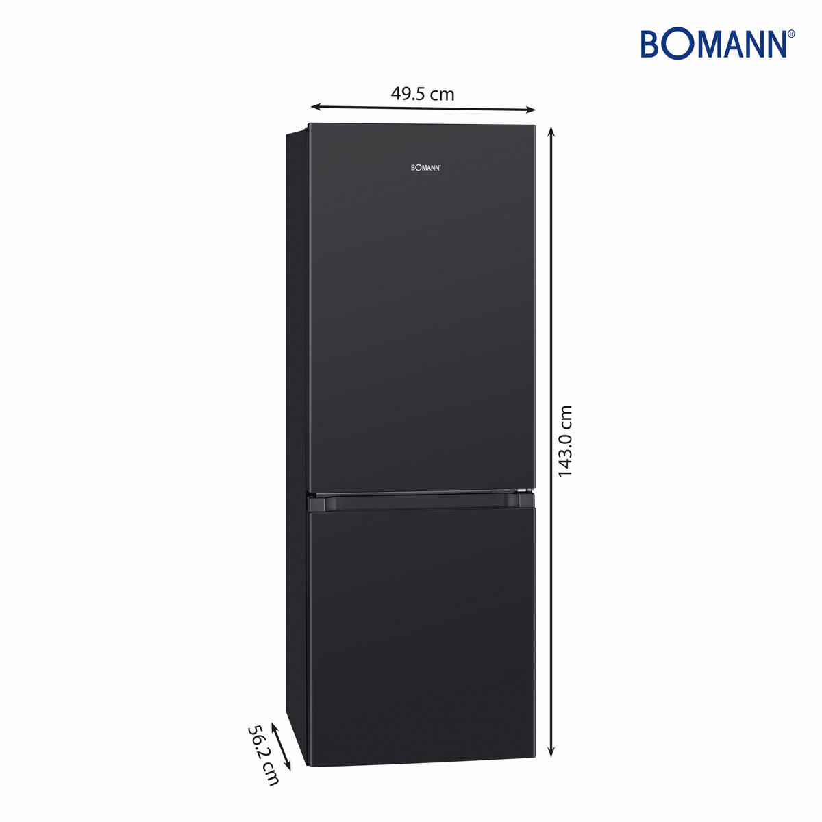KÜHL-GEFRIER-KOMBINATION 49,5/143/56,2 cm KG 320.2 SCHWARZ 50CM E 175L  - Schwarz, Trend, Metall (49,5/143/56,2cm) - Bomann