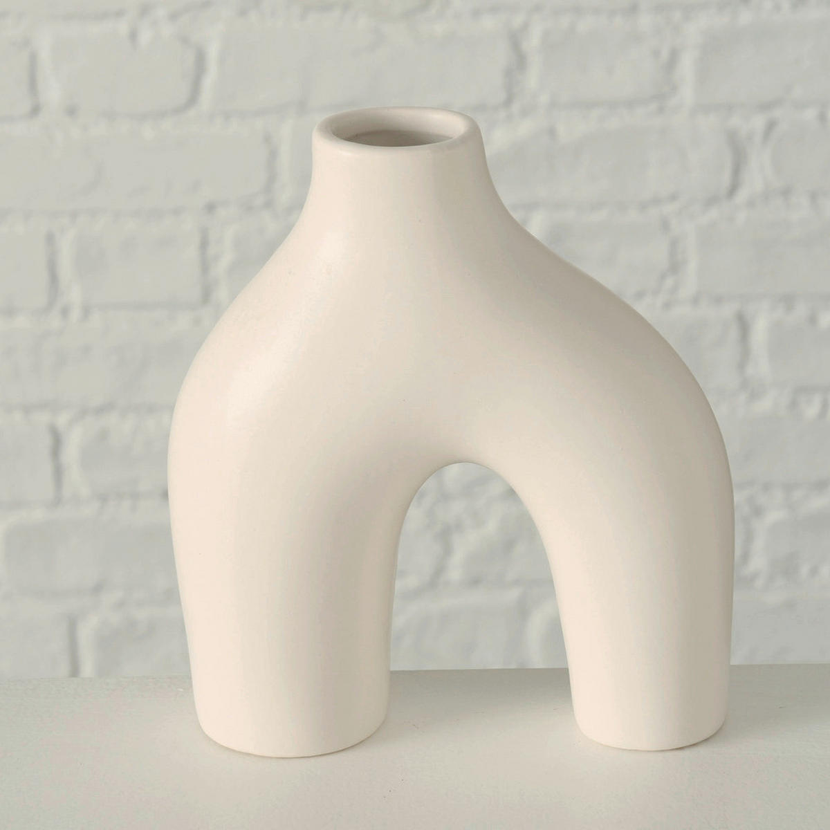 VÁZA 17 cm  - bézs/fehér, Basics, kerámia (15/6/17cm)