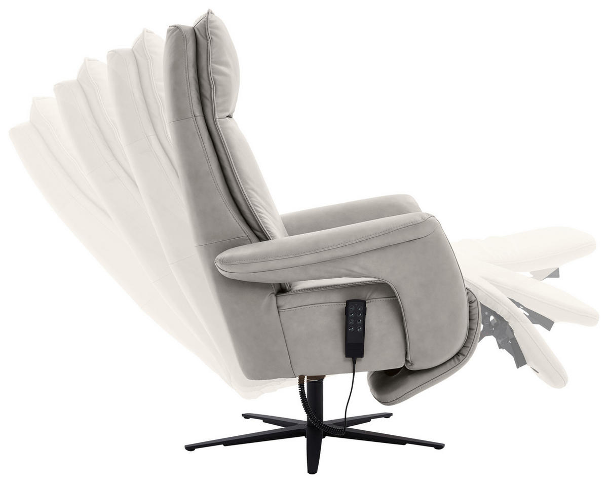 RELAXSESSEL in Leder Hellgrau  - Hellgrau/Schwarz, Design, Leder/Metall (83/123/87cm) - Valdera